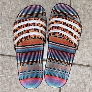 ADIDAS MULTI COLORED CHEETAH SLIDES